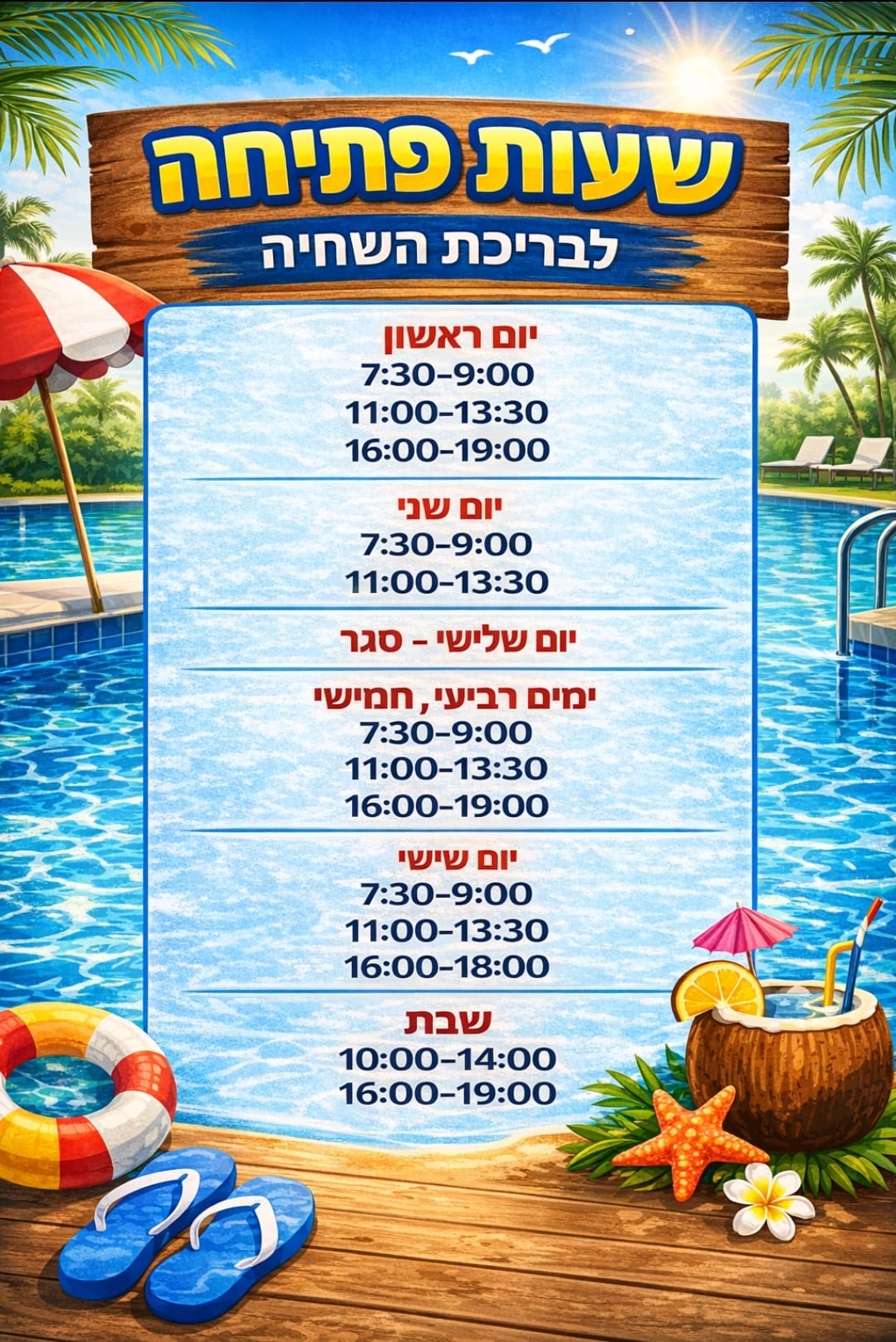 שעות פתיחת הבריכה שעות פתיחת הבריכה